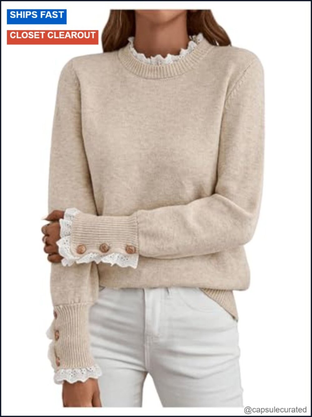 Women's Lace Mock Neck Pullover Sweater Long Sleeve Casual Knit